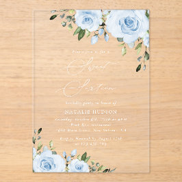 Invitaciones Acrílicas Flores azules, vegetación, boho, dulce 16