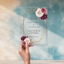 Invitaciones Acrílicas Flores beige borgoñona boda transparente geométric