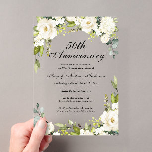 Invitaciones Acrílicas Flores blancas 50 Aniversario de Boda