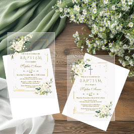 Invitaciones Acrílicas Flores Blancas de Lujo con Marco de Purpurina Dora