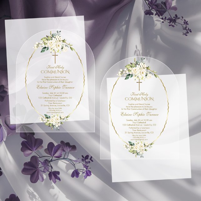 Invitaciones Acrílicas Flores Blancas De Lujo El Oro Primero La Santa Com (Subido por el creador)