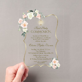 Invitaciones Acrílicas Flores blancas delicadas de color rosa para Primer