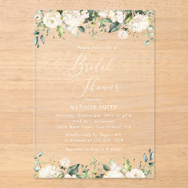 Invitaciones Acrílicas Flores blancas, flores de crema, boho, ducha de no