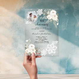 Invitaciones Acrílicas Flores blancas foto claro 10º aniversario de bodas