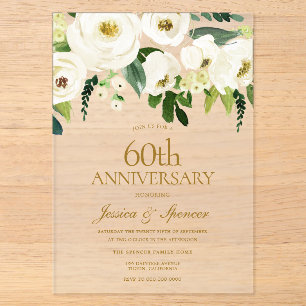 Invitaciones Acrílicas Flores Blancas y Crema 60º Aniversario de Boda