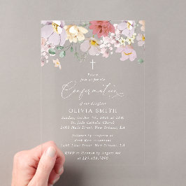 Invitaciones Acrílicas Flores Coloridas, Flores Silvestres, Boho, Confirm