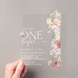 Invitaciones Acrílicas Flores Coloridas, Flores Silvestres, Primer Cumple