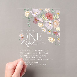 Invitaciones Acrílicas Flores Coloridas, Flores Silvestres, Primer Cumple
