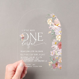 Invitaciones Acrílicas Flores Coloridas, Flores Silvestres, Primer Cumple