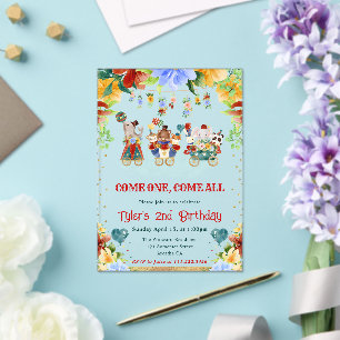 Invitaciones Acrílicas Flores de Acuarela Animales de Circo Cumpleaños de