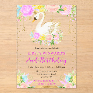 Invitaciones Acrílicas Flores de Acuarela Rosadas y Amarillas Cumpleaños 