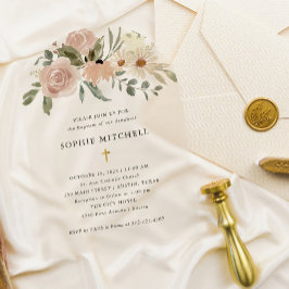 Invitaciones Acrílicas Flores de agua neutra Boho simples | Bautismo