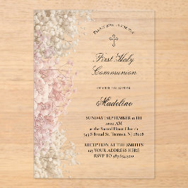 Invitaciones Acrílicas flores de aliento de bebé Primera Comunión