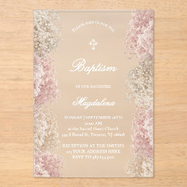 Invitaciones Acrílicas Flores de aliento del bebé | niña bautismo
