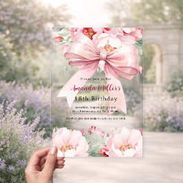 Invitaciones Acrílicas Flores de arco rosado Rubor cumpleaños despejado