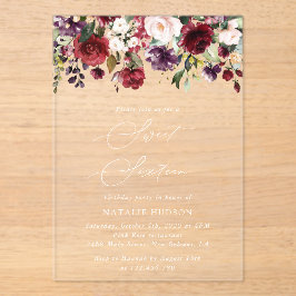 Invitaciones Acrílicas Flores de Borgoña, flores rosas, boho, dulce 16