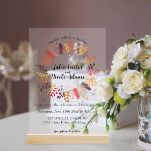Invitaciones Acrílicas Flores de Bosque Salvaje Helechos Hongos Follaje B