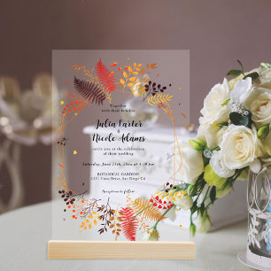 Invitaciones Acrílicas Flores de Bosque Silvestre Helechos Hongos Follaje