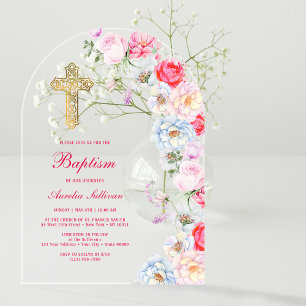Invitaciones Acrílicas Flores de color de agua bautizo arca
