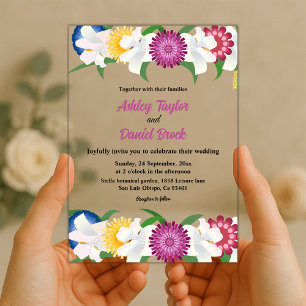 Invitaciones Acrílicas Flores de colores Boho Boda floral de verano moder