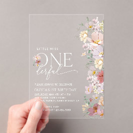 Invitaciones Acrílicas Flores de colores, flores silvestres, primer cumpl