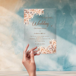 Invitaciones Acrílicas Flores de crema beige boda clara