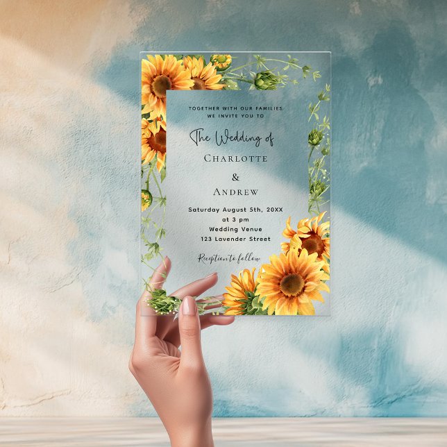 Invitaciones Acrílicas Flores de girasol boda claro (Subido por el creador)