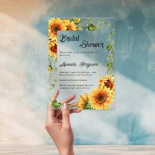 Invitaciones Acrílicas Flores de girasol despejadas Ducha de novia