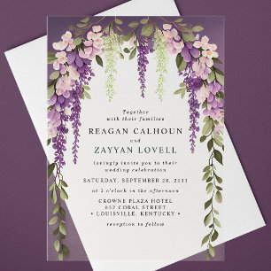 Invitaciones Acrílicas Flores de glicina morada, vegetación, boda moderna