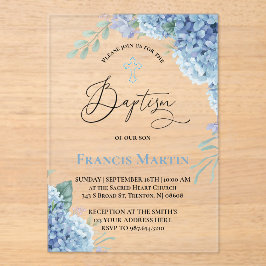 Invitaciones Acrílicas Flores de Hortensia Bautizo