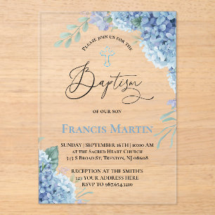 Invitaciones Acrílicas Flores de Hortensia Bautizo