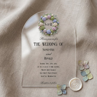 Invitaciones Acrílicas Flores de Hortensia Simples Boda Acrílica