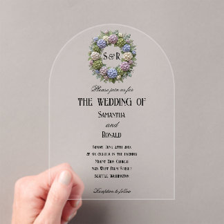 Invitaciones Acrílicas Flores de Hortensia Simples Boda Acrílica