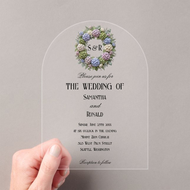Invitaciones Acrílicas Flores de Hortensia Simples Boda Acrílica (Insitu (portátil))