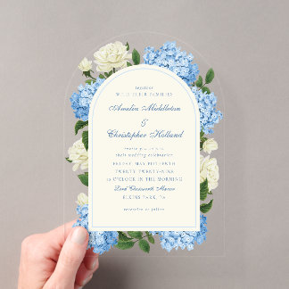 Invitaciones Acrílicas Flores de Hortensias Azules y Bodas de Jardín de R
