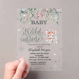 Invitaciones Acrílicas Flores de Invierno Copos de Nieve Bebé Querido Sho