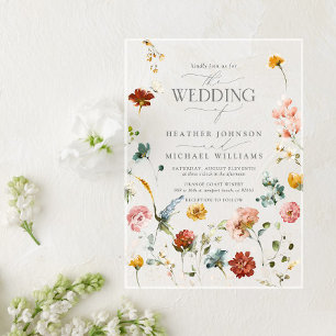 Invitaciones Acrílicas Flores de jardín elegante acuarela floral boda