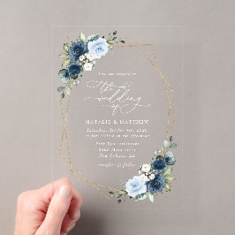 Invitaciones Acrílicas Flores de la Marina, Flores Azules, Boho, Boda Flo
