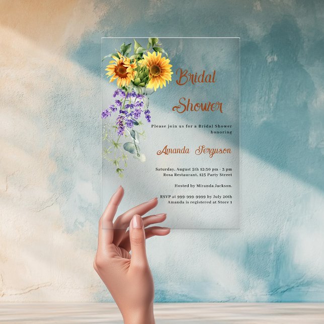 Invitaciones Acrílicas Flores de lavanda de girasol claro Ducha de novia (Subido por el creador)