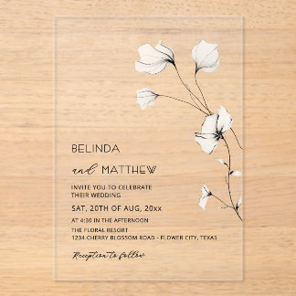 Invitaciones Acrílicas Flores de Marfil Verde Menta Boda Casual