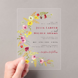 Invitaciones Acrílicas Flores de orquídeas violetas rosadas salvajes Boda