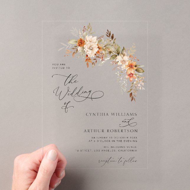 Invitaciones Acrílicas Flores de otoño para boda (Insitu (portátil))