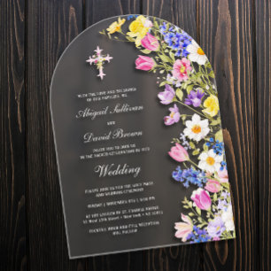Invitaciones Acrílicas Flores de prado fresco Arco de boda
