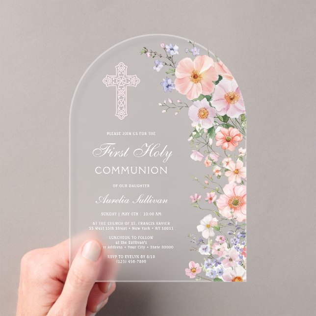 Invitaciones Acrílicas Flores de prado pastel arco Primera Comunión (Insitu (portátil))