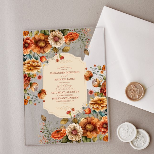 Invitaciones Acrílicas Flores de terracota rojadas Naranja casamiento de  (Subido por el creador)