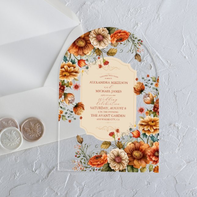 Invitaciones Acrílicas Flores de terracota rojadas Naranja casamiento de  (Subido por el creador)