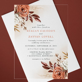 Invitaciones Acrílicas Flores de Terracota Rústicas y Boda de Hierba de P