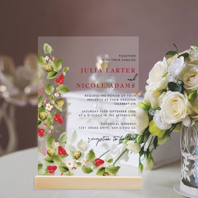 Invitaciones Acrílicas Flores dulces de fresa Ducha de boda (Subido por el creador)