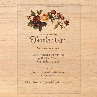 Invitaciones Acrílicas Flores elegantes de otoño marrones Floral Acción d