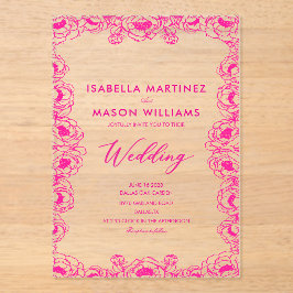 Invitaciones Acrílicas flores francesas rosadas boda minimalista clásica